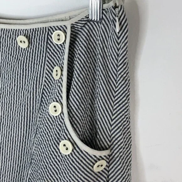 Anthropologie Viola Womens Skirt Size 0 Gray White Seersucker Striped Pockets - Picture 3 of 12